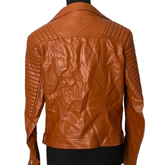 Love Tree Women's Medium Faux Leather Brown Fall Jacket Gold Zipper - Picture 4 of 12